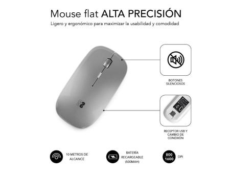 Ratón Inalámbrico por Bluetooth Subblim Dual Flat/ Batería recargable/ Hasta 1600 DPI/ Plata