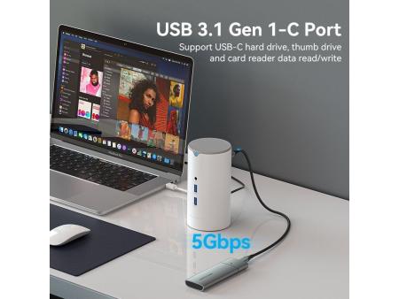 Docking USB Tipo-C Vention TPHWC/ 1xVGA/ 1xHDMI/ 3xUSB/ 1xUSB Tipo-C PD/ 1xUSB Tipo-C/ 1xRJ45/ 1xAudio/ 1xLector Tarjetas SD/ Bl