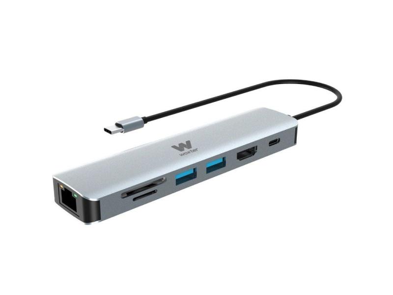 Docking USB Tipo-C Woxter PE26-181/ 1xHDMI/ 2xUSB/ 1xLector de Tarjetas/ 1xRJ45/ 1xMicroUSB/ Gris