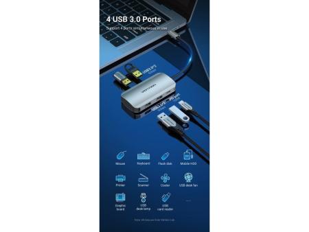 Hub USB Tipo-C Vention TNBHB/ 4xUSB/ 1xUSB Tipo-C PD