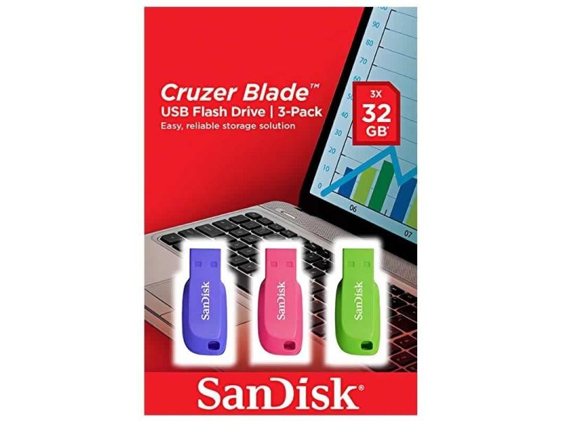 Pendrive 32GB SanDisk Cruzer Blade Pack 3 USB 2.0