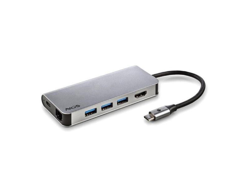 Docking USB Tipo-C NGS WonderDock8/ 3xUSB/ 1xUSB Tipo-C DP/ 1xHDMI/ 1xRJ45/ 1xLector Tarjetas SD