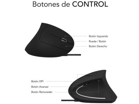 Ratón Ergonómico Subblim Glide Vertical Ergo Wired/ Hasta 1600 DPI/ Negro