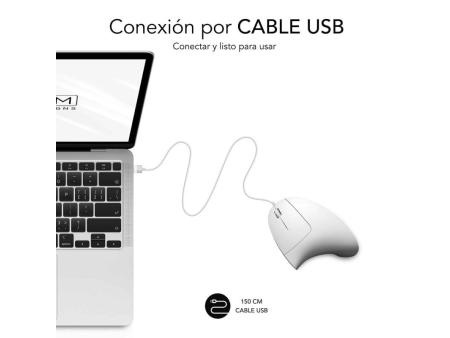 Ratón Ergonómico Subblim Glide Vertical Ergo Wired/ Hasta 1600 DPI/ Blanco