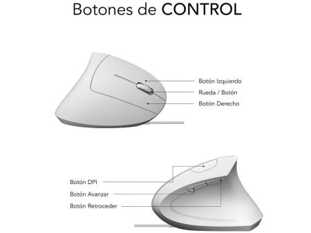 Ratón Ergonómico Subblim Glide Vertical Ergo Wired/ Hasta 1600 DPI/ Blanco