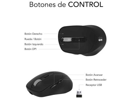 Ratón Ergonómico Inalámbrico por Bluetooth/ 2.4GHz Subblim Comfort Ergo Dual Battery/ Batería recargable/ Hasta 2400 DPI/ Negro