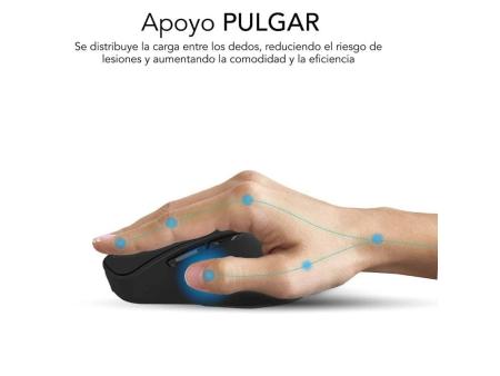 Ratón Ergonómico Inalámbrico por Bluetooth/ 2.4GHz Subblim Comfort Ergo Dual Battery/ Batería recargable/ Hasta 2400 DPI/ Negro