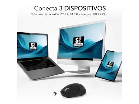 Ratón Ergonómico Inalámbrico por Bluetooth/ 2.4GHz Subblim Comfort Ergo Dual Battery/ Batería recargable/ Hasta 2400 DPI/ Negro