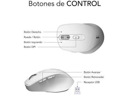 Ratón Ergonómico Inalámbrico por Bluetooth/ 2.4GHz Subblim Comfort Ergo Dual Battery/ Batería recargable/ Hasta 2400 DPI/ Blanco