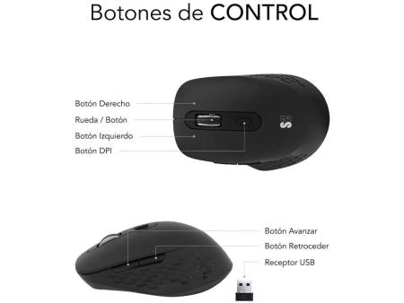 Ratón Ergonómico Inalámbrico por Bluetooth/ 2.4GHz Subblim Curve Ergo Dual Battery/ Batería recargable/ Hasta 1600 DPI/ Negro