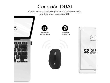 Ratón Ergonómico Inalámbrico por Bluetooth/ 2.4GHz Subblim Curve Ergo Dual Battery/ Batería recargable/ Hasta 1600 DPI/ Negro