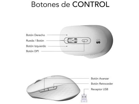 Ratón Ergonómico Inalámbrico por Bluetooth/ 2.4GHz Subblim Curve Ergo Dual Battery/ Batería recargable/ Hasta 1600 DPI/ Blanco