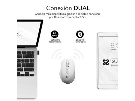 Ratón Ergonómico Inalámbrico por Bluetooth/ 2.4GHz Subblim Curve Ergo Dual Battery/ Batería recargable/ Hasta 1600 DPI/ Blanco