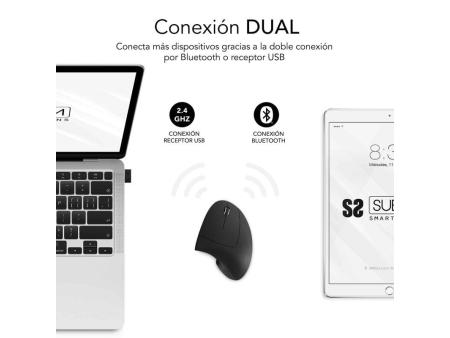 Ratón Ergonómico Inalámbrico por Bluetooth/ 2.4GHz Subblim Glide Vertical Ergo Dual Battery/ Batería Recargable/ Hasta 1600 DPI/