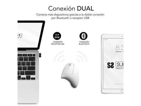 Ratón Ergonómico Inalámbrico por Bluetooth/ 2.4GHz Subblim Glide Vertical Ergo Dual Battery/ Batería Recargable/ Hasta 1600 DPI/