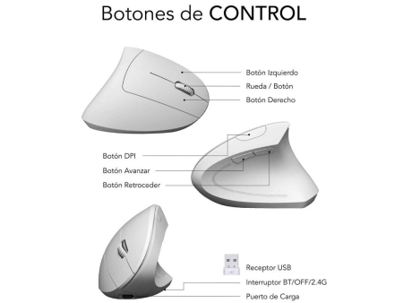 Ratón Ergonómico Inalámbrico por Bluetooth/ 2.4GHz Subblim Glide Vertical Ergo Dual Battery/ Batería Recargable/ Hasta 1600 DPI/