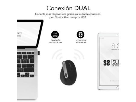 Ratón Ergonómico Inalámbrico por Bluetooth/ 2.4GHz Subblim Nature Vertical Ergo Dual Battery/ Batería Recargable/ Hasta 4000 DPI