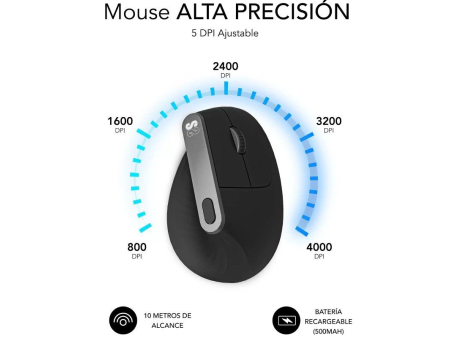 Ratón Ergonómico Inalámbrico por Bluetooth/ 2.4GHz Subblim Nature Vertical Ergo Dual Battery/ Batería Recargable/ Hasta 4000 DPI