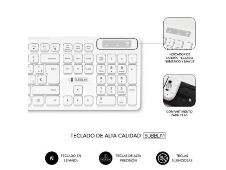 Teclado y Ratón Subblim Combo Business Slim Silencioso Inalámbrico/ Blanco