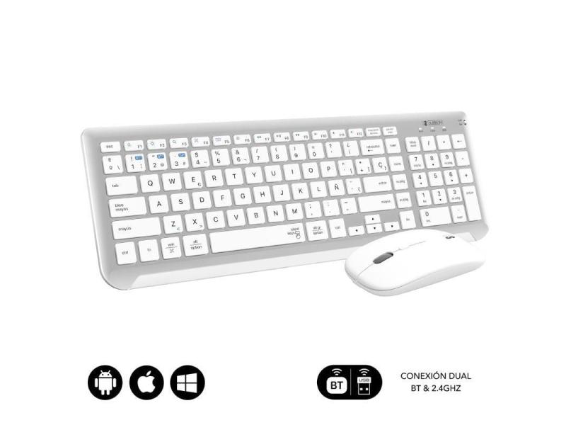 Teclado y Ratón Inalámbrico Subblim Combo Dual Prestige Extendido/ Blanco y Plata