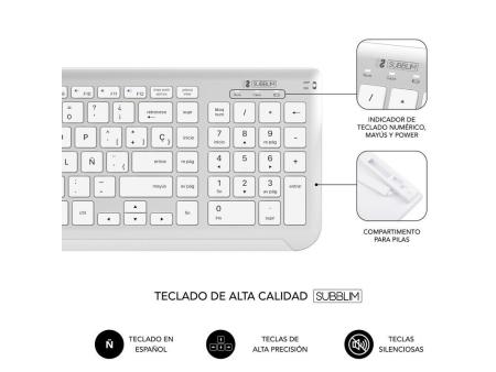 Teclado y Ratón Inalámbrico Subblim Combo Dual Prestige Extendido/ Blanco y Plata