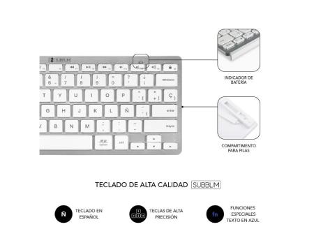 Teclado y Ratón Inalámbrico Subblim OCO010 Combo Multidispositivo Compacto/ Plata