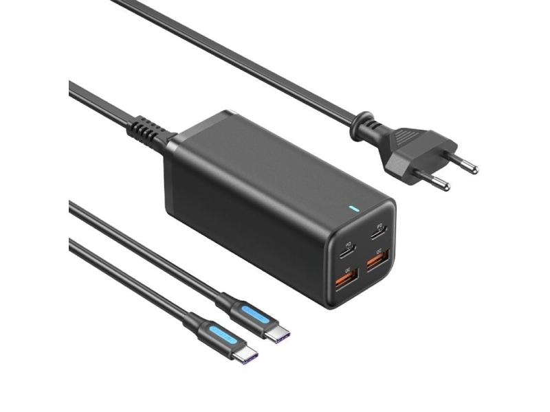 Cargador de Pared Vention FBSBG-EU/ 2xUSB Tipo-C + Cable USB Tipo-C/ 2xUSB/ 100W