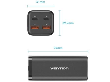 Cargador de Pared Vention FBSBG-EU/ 2xUSB Tipo-C + Cable USB Tipo-C/ 2xUSB/ 100W