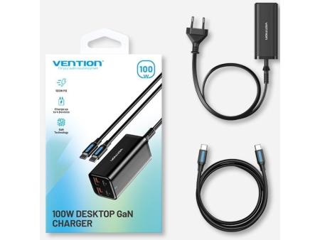 Cargador de Pared Vention FBSBG-EU/ 2xUSB Tipo-C + Cable USB Tipo-C/ 2xUSB/ 100W