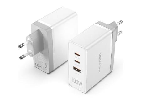 Cargador de Pared Vention FEGW0-EU/ 2xUSB Tipo-C/ 1xUSB/ 100W