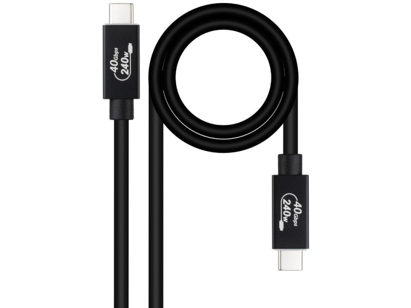 Cable USB 4.0 Nanocable 10.01.5001/ USB Tipo-C Macho - USB Tipo-C Macho/ Hasta 240W/ 40Gbps/ 1m/ Negro