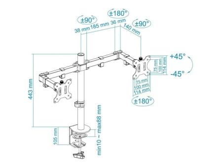 Soporte para 2 Monitores TooQ DB1232TN-B/ hasta 8kg