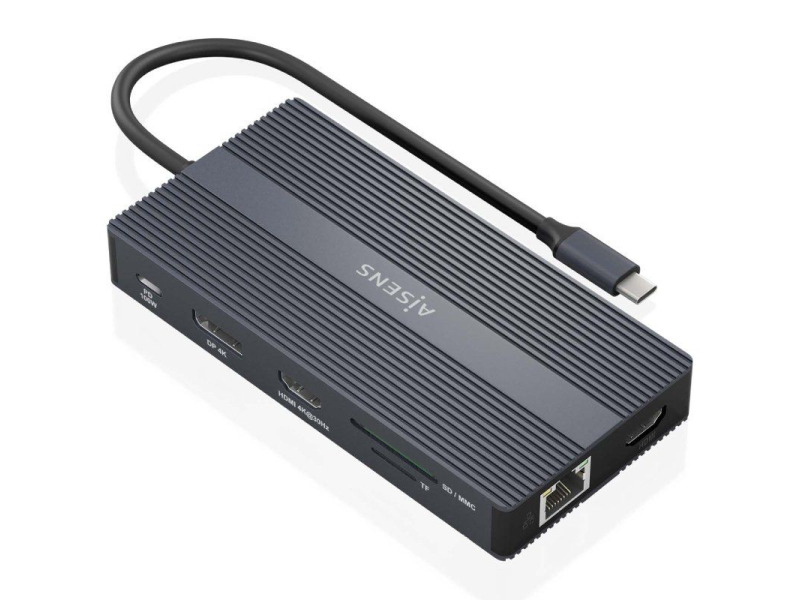 Docking USB Tipo-C Aisens ASUC-12P017-GR/ 2xHDMI/ 4xUSB/ 1xUSB Tipo-C/ 1xRJ45/ 1xDisplayPort/ 1xLector Tarjetas/ 1xUSB Tipo-C PD