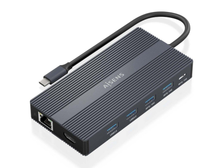 Docking USB Tipo-C Aisens ASUC-12P017-GR/ 2xHDMI/ 4xUSB/ 1xUSB Tipo-C/ 1xRJ45/ 1xDisplayPort/ 1xLector Tarjetas/ 1xUSB Tipo-C PD