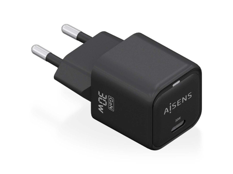 Cargador Gan de Pared Aisens ASCH-30W1P019-BK/ 1xUSB Tipo-C/ 30W