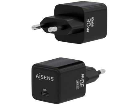 Cargador Gan de Pared Aisens ASCH-30W1P036-BK/ 1xUSB Tipo-C/ 30W