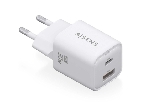 Cargador Gan de Pared Aisens ASCH-30W2P020-W/ 1xUSB Tipo-C/ 1xUSB/ 30W