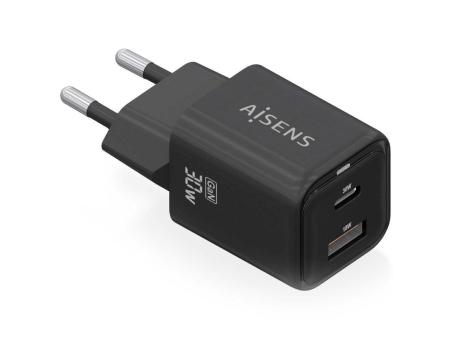 Cargador Gan de Pared Aisens ASCH-30W2P021-BK/ 1xUSB Tipo-C/ 1xUSB/ 30W