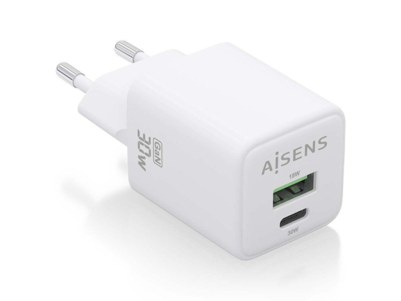 Cargador Gan de Pared Aisens ASCH-30W2P037-W/ 1xUSB Tipo-C/ 1xUSB/ 30W