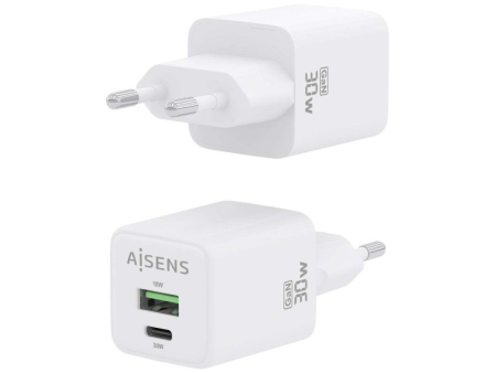 Cargador Gan de Pared Aisens ASCH-30W2P037-W/ 1xUSB Tipo-C/ 1xUSB/ 30W