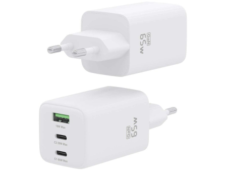 Cargador Gan de Pared Aisens ASCH-65W3P041-W/ 2xUSB Tipo-C/ 1xUSB/ 65W