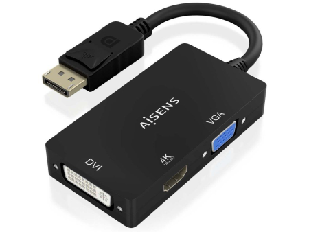 Cable Conversor Aisens A125-0861/ DisplayPort Macho/ VGA Hembra - DVI Hembra - HDMI 4K Hembra/ 15cm/ Negro