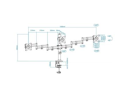 Soporte para 3 Monitores TooQ DB1327TN-B/ hasta 8kg
