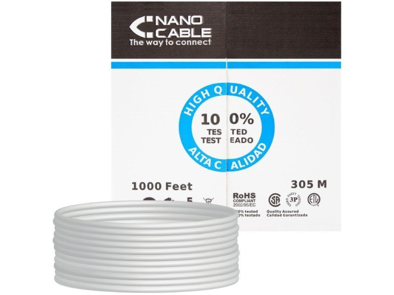 Bobina de Cable RJ45 UTP Nanocable 10.20.0304-FLEX Cat.5e/ 305m/ Gris