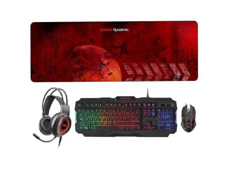 Pack Gaming Mars Gaming MCPRGB2/ Teclado RGB + Ratón Óptico + Alfombrilla XXL + Auriculares