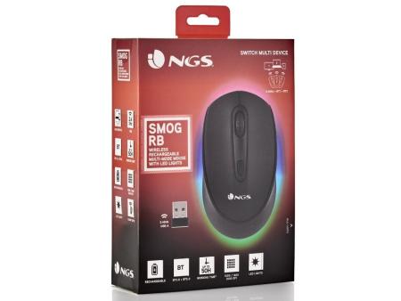 Ratón Inalámbrico por Bluetooth NGS Smog-RB/ Batería recargable/ Hasta 1600 DPI/ Negro