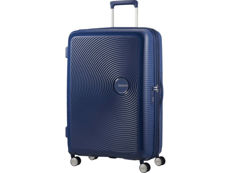 Maleta Grande American Tourister SoundBox Spinner 77cm/ 77x51.5x29.5cm/ 4 Ruedas/ Azul Marino