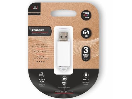 Pendrive 64GB Tech One Tech Basic USB 2.0/ Blanco