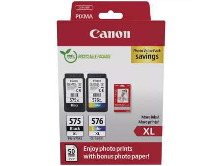 Cartucho de Tinta Original Canon PG-575XL + CL576XL Multipack Alta Capacidad/ Negro/ Tricolor + Papel Fotográfico