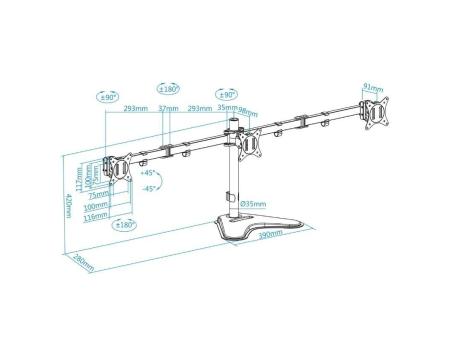 Soporte para 3 Monitores TooQ DB1704TN-B/ hasta 7kg